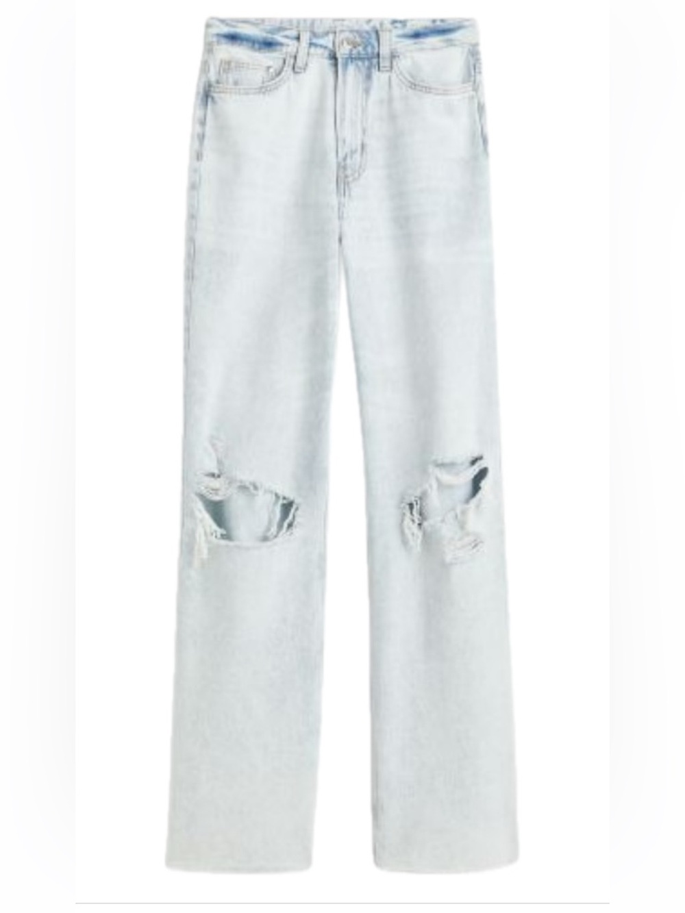 H&M Light Blue Distressed Wide-Leg Jeans